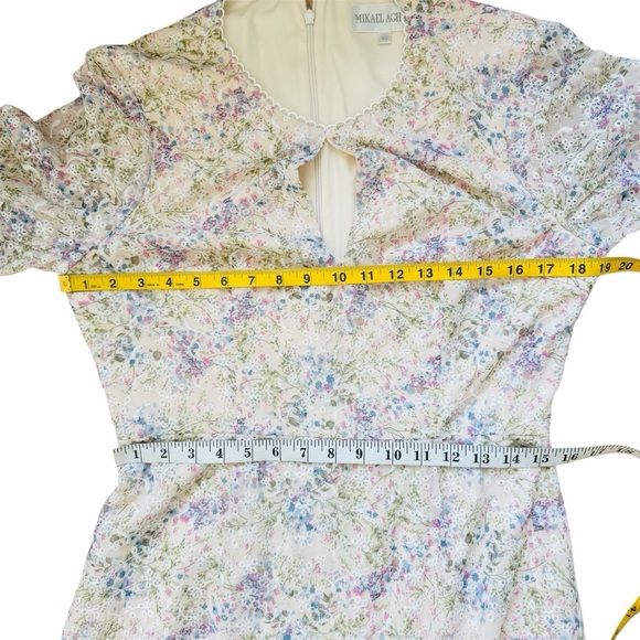 MIKAEL AGHAL Embroidered Asymmetric elbow sleeve Midi Dress - Picture 9 of 10